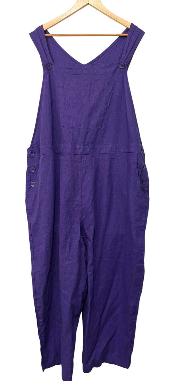 Studio Ease Women’s Linen Blend Overalls Jumpsuit Purple Cropped Size 24W
